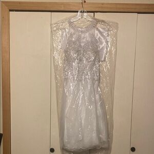 Elegant White and Silver Embellished Prom Dress